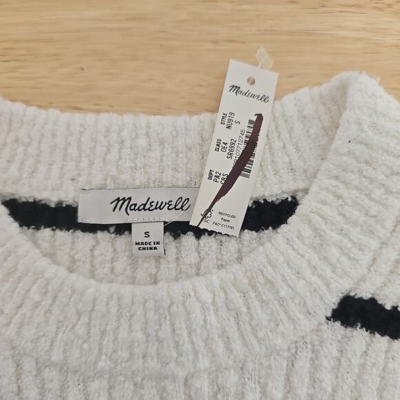 NWT‎ Madewell Off White/Black Striped Nubby Boucle-Knit Sweater Tank Size Small - Picture 3 of 9